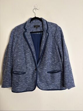 Talbots Blue Tweed Blazer with Dark Navy Trim
